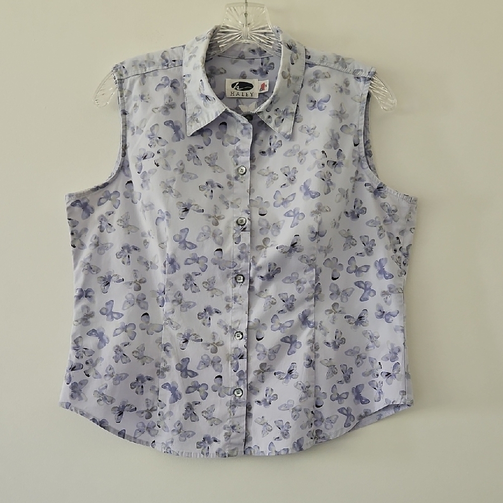 Vintage Sleeveless Butterfly Print Button Front Blouse Coquette‎ Size Medium
